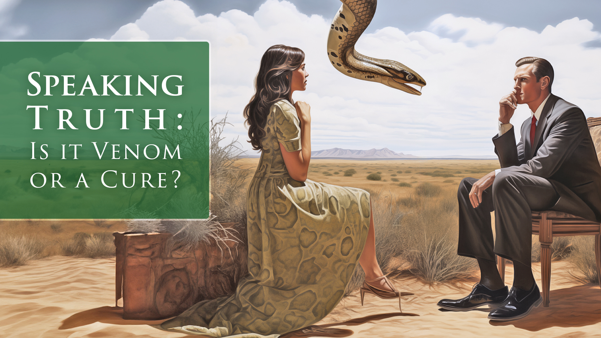 A woman struggles to tell the truth because it might bite like a serpent.